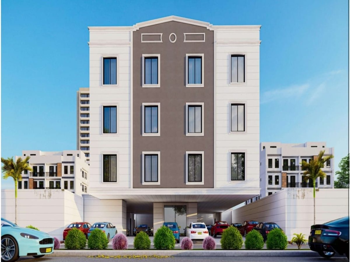 عمارة سكنية بأربعة أدوار وواجهة كلاسيكية ومواقف أرضية